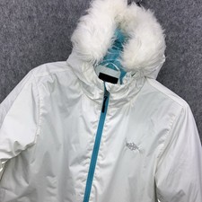Wantdo Ski Jacket Coat Girls 10-12 White Aqua Plush Lining Hood Detachable Fur