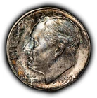 1959 10c Silver Roosevelt Dime - Colorful Toning - Frosty BU - SKU-Z6349