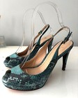 Cole Haan Women's Teal Snake Skin Platform Peep Toe Slingback Sandals 6.5 — photo 1