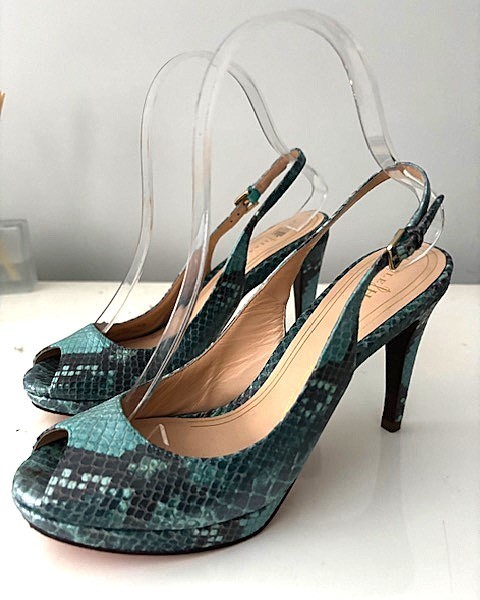 Cole Haan Women's Teal Snake Skin Platform Peep Toe Slingback Sandals 6.5