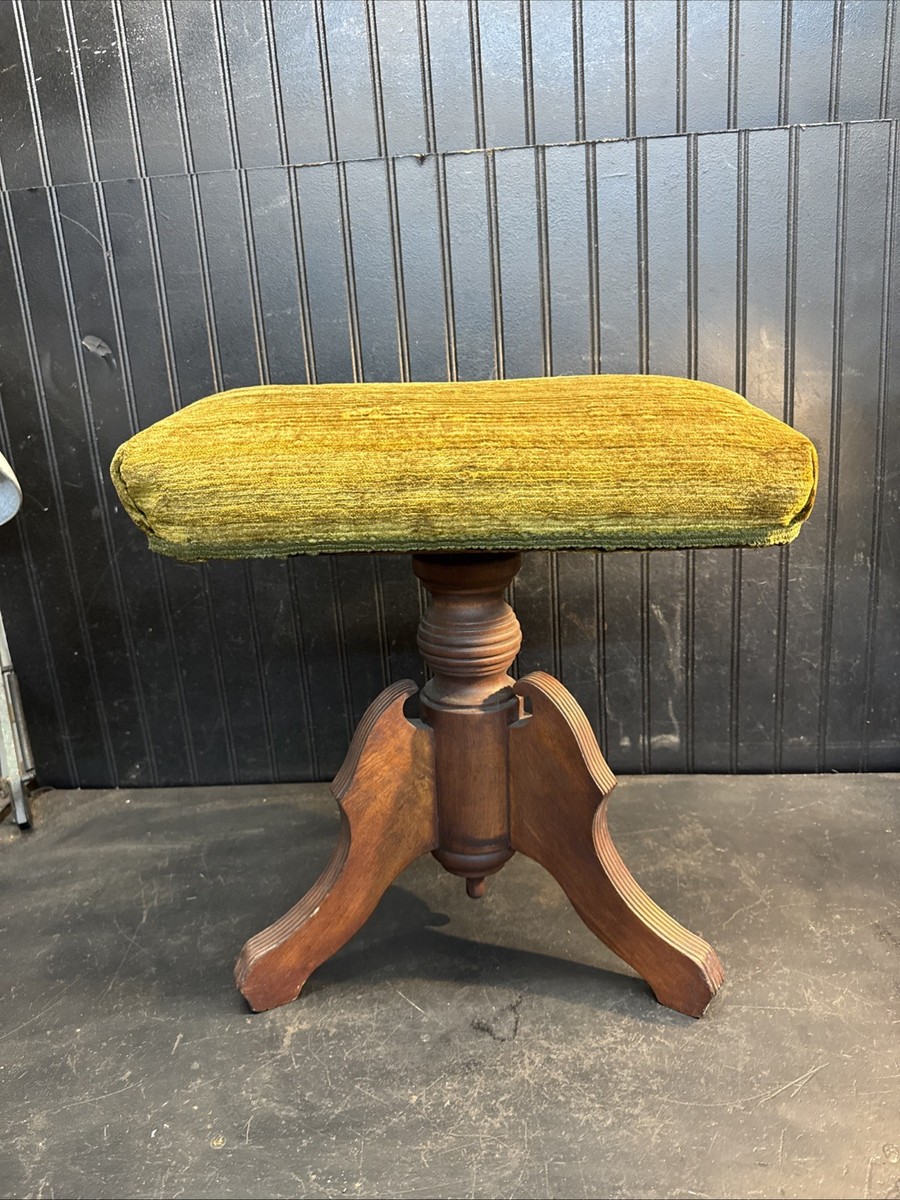 Vintage WOOD PIANO STOOL organ Victorian Felt seat antique 1800s