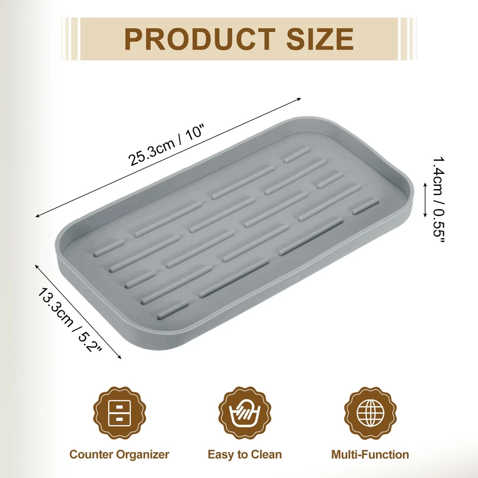 Silicone Kitchen Sink Organizer Tray, Silicone Soap Dispenser Tray Soap(Grey) - Image 2 of 4