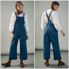 Anthropologie Pilcro Denim Wide Leg Cropped Jumpsuit Overalls Relaxed Size 29