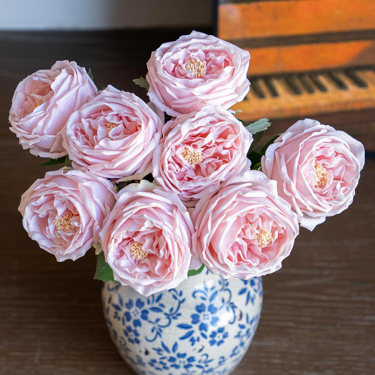 White Fake Flowers for Decoration 4pcs Real Touch Austin Rose Peony Light Pink