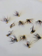 Tungsten Hare?s Ear Soft Hackle 18 Nymph Fly Trout Fly Fishing Gold Bead Lot 12 