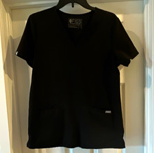 FIGS Technical Collection Scrub Top Size S Womens Black Polyester Solid 2 pocket