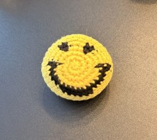 Hacky Sack Foot bag Crocheted Woven HAPPY FACE Yellow Yarn Ball Tik Tok Viral