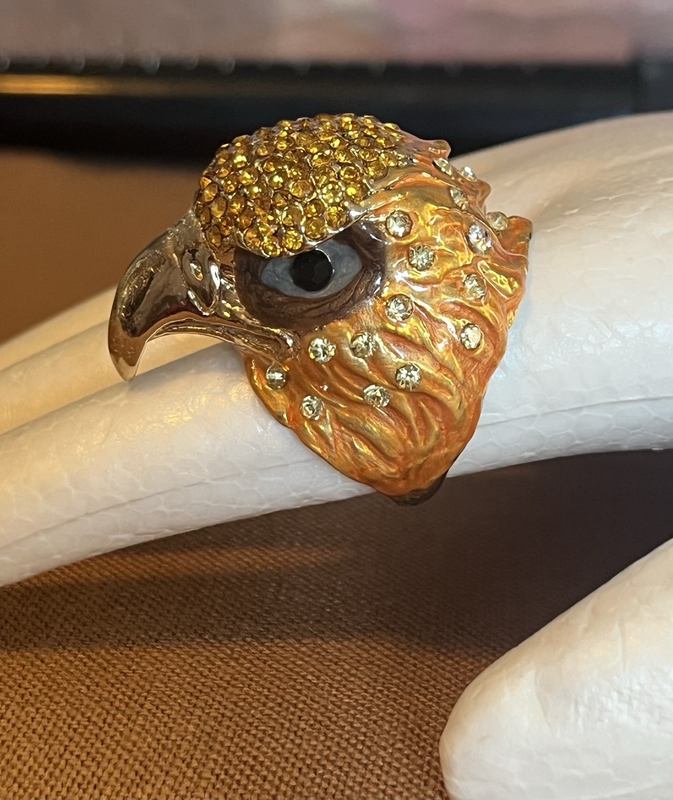 Rhinestone Encrusted Eagle Statement Ring, Sz 8 1… - image 2