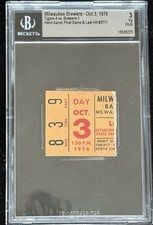 1976 Hank Aaron Last Hit #3771 RBI #2297 TICKET JERSEY RETIRED #44 10/3 Beckett