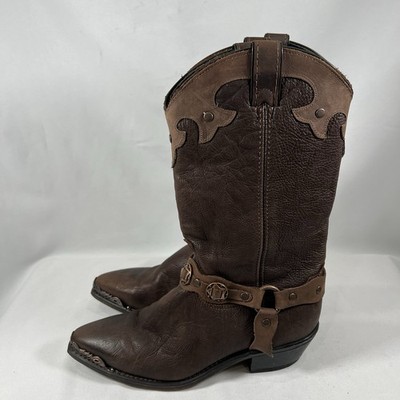 Abilene Womens Brown Leather Western Cowboy Boots Harness Concho MidCalf Sz 8M