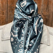 Blue White Paisley Printed Western Southwestern Wild Rag Scarf Accent