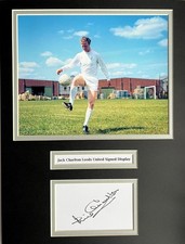 Leeds United Jack Charlton Signed 16" X 12" Double Mounted Display