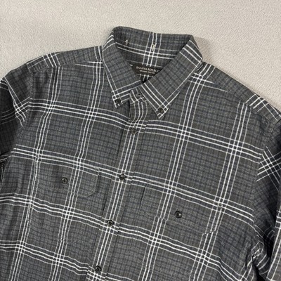Banana Republic Shirt Mens M Gray Check Untucked Standard Fit Organic Cotton