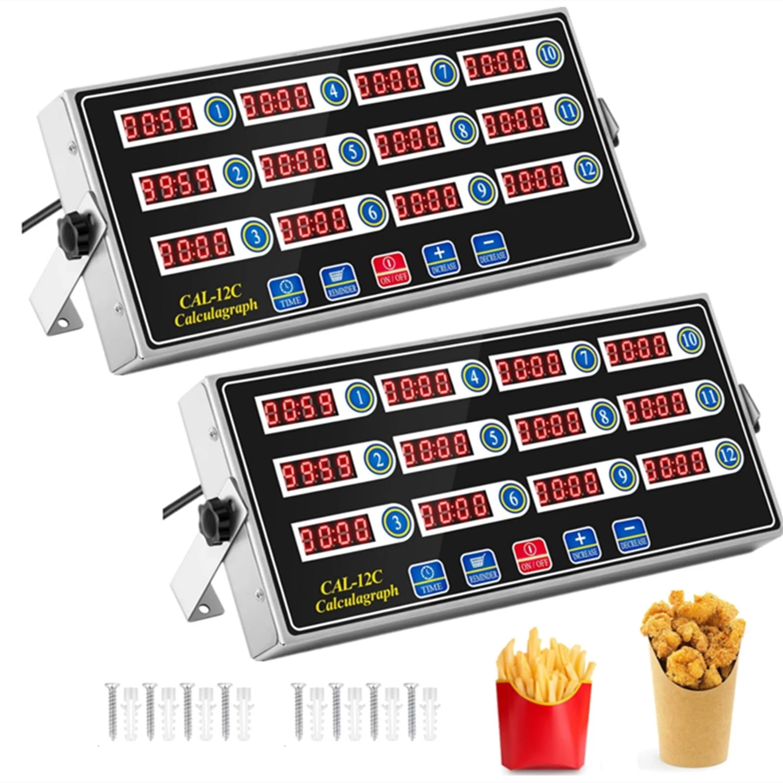 2 Pack 12 Channel Kitchen Timer Multi Countdown Loud Alarm Large LCD Wall Mount