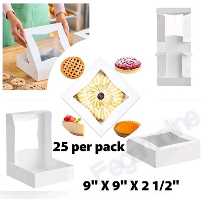 25 PACK White Pie Boxes with Window 9'' x 9'' x 2.5'' A10831 NEW FREE SHIPPING 