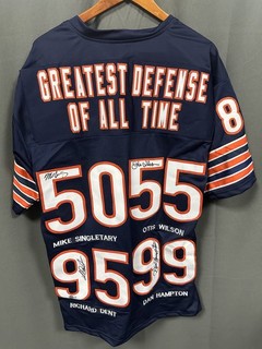 #1 Signed Chicago Bears Custom Jersey Singletary Dent Hampton Wilson AUTO Sz XL
