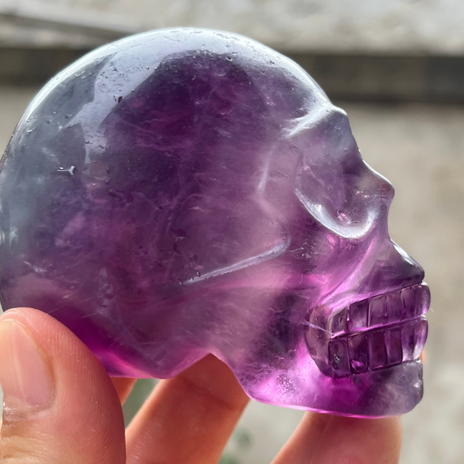 465g Natural Green Fluorite Carved Skull Crystal Decor