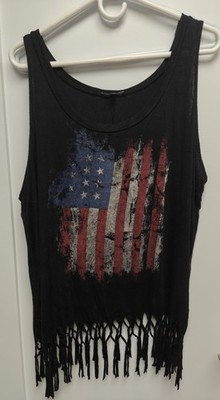 charlotte russe+ black Fringe Tank W/American Flag Print Size 2X
