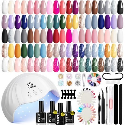 MEFA 32-Color Gel Nagellack Set mit UV Licht - Nude, Glitzer & Matt Top Coat