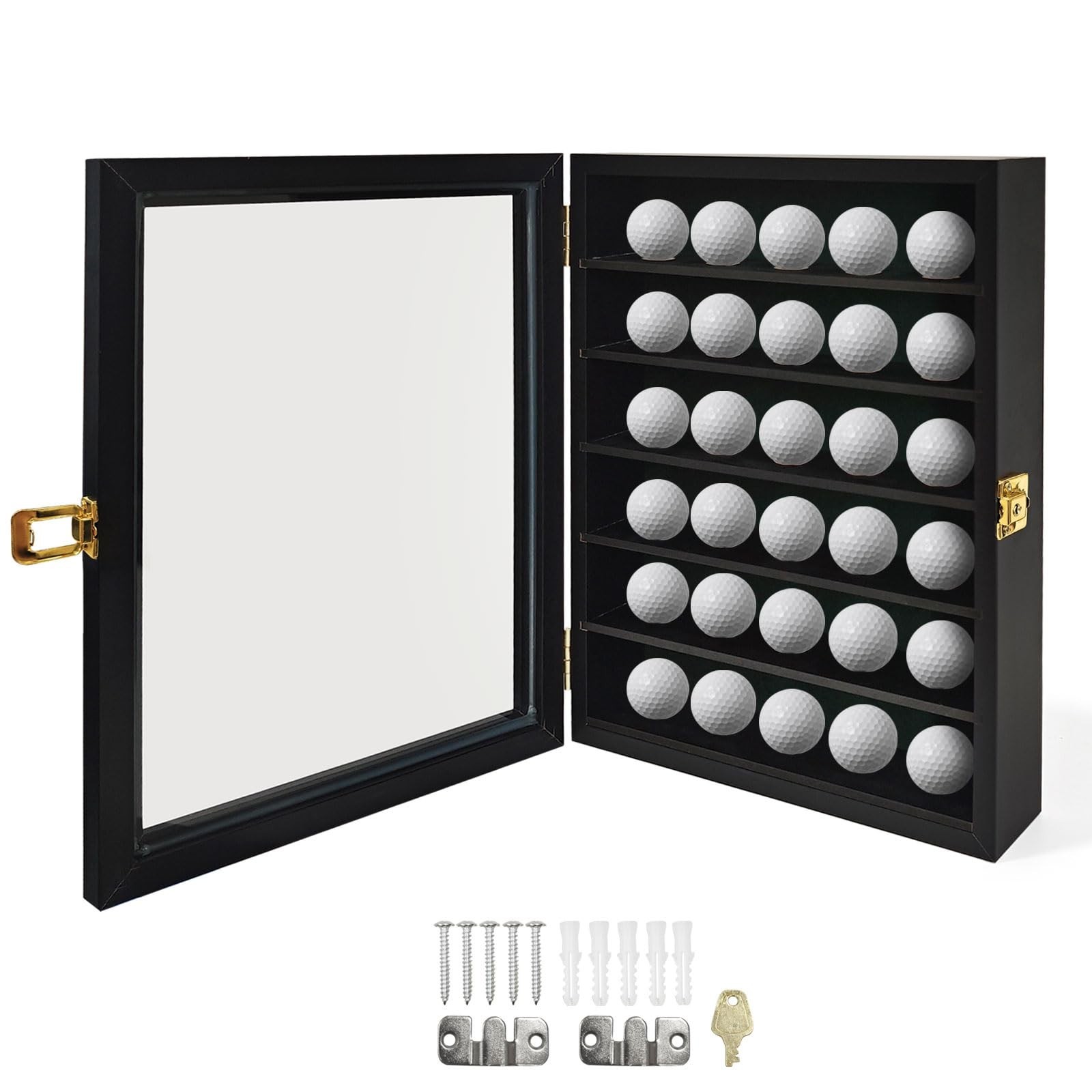 Display Case: Wall Mounted 30 Golf Ball Display Case Holder Solid W...