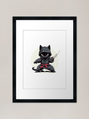 Katze Ninja gerahmter Kunstdruck gerahmtes Wandbild Poster Leinwanddruck Bild