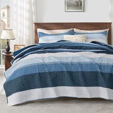 Navy Blue Striped Quilt Queen 90x96Inch , 3 Queen 96"x90" 06 - Navy Blue