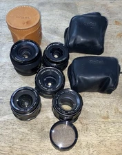 Lot Of 5 Vintage Lenses, 2 Asahi 28mm/55mm, Canon 50mm, Takumar & Formula 28mm