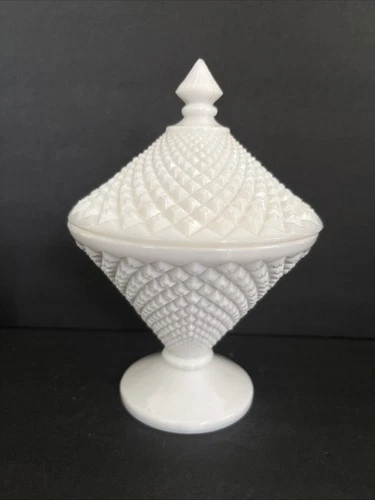 Vintage Westmoreland Covered Candy Dish 1950s White Milk Glass English Hobnail