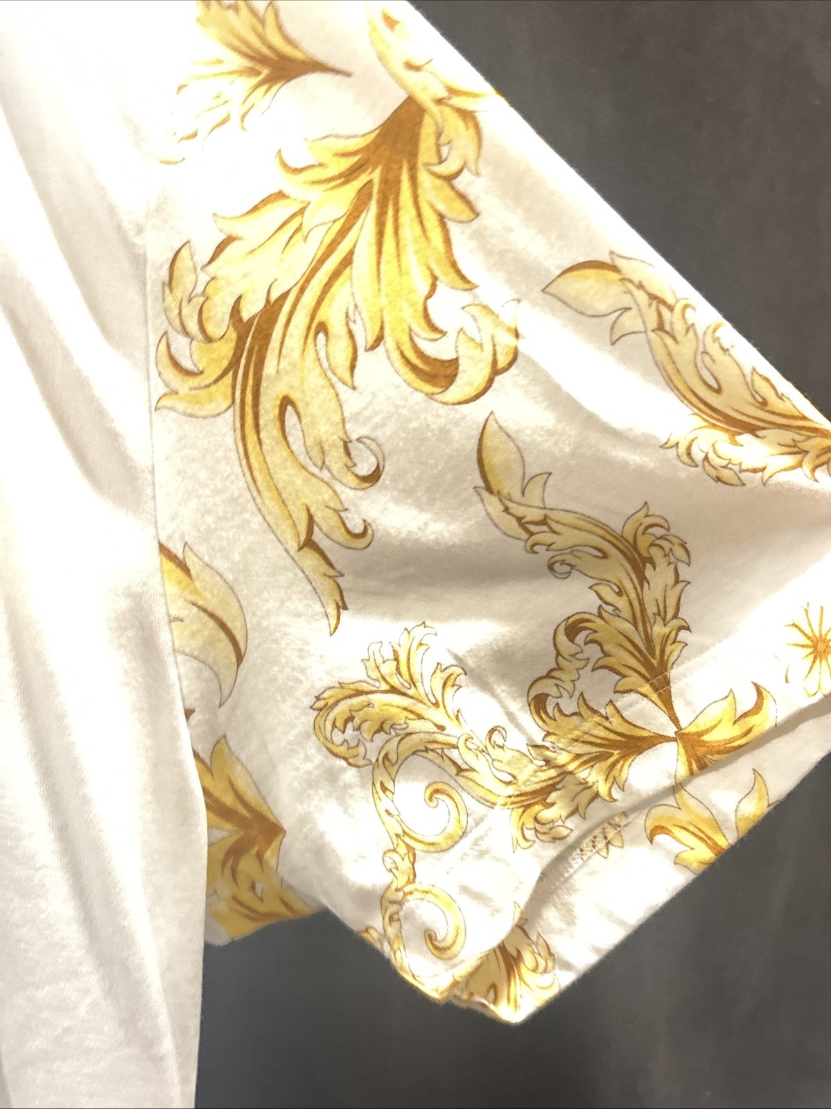 Versace Leafy Print Cotton Men's Short Sleeve T Shirt White&Gold 2XL New image 7