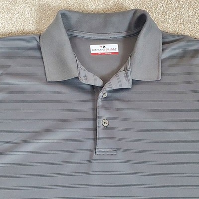 Grand Slam Performance Men's Polo Shirt Size L Large Gray Stripe Short Sleeve