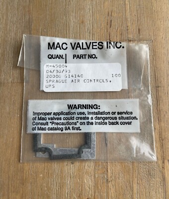 MAC VALVES SPRAGUE AIR CONTROLS M-45004 20000 G14140 SEAL GASKET IN SEALED PKG