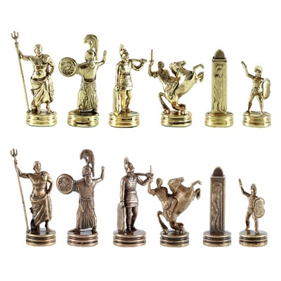 Manopoulos Greek Roman Army Chess Set Blue/&Copper with Blue Board