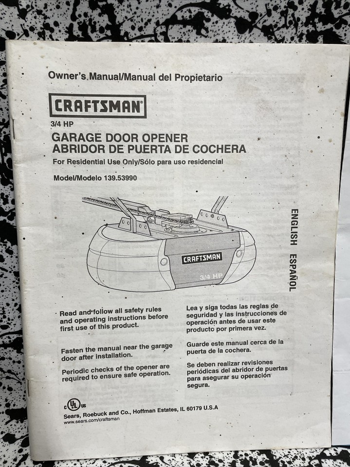 Craftsman Garage Door Opener 139.53990 Owner's Instruction Manual Keyless Entry | eBay