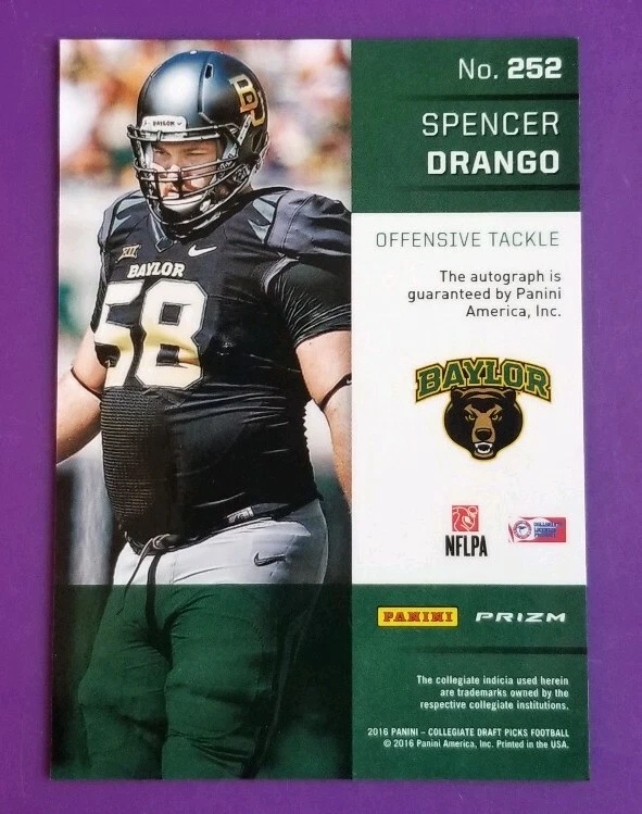 2016 Panini Prizm Collegiate Draft Picks #252 Spencer Drango Baylor Bears Auto - Image 3 of 4