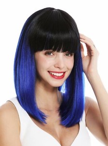 Ladies Wig Shoulder Length Smooth Fringe Vamp Ombre Mix Black