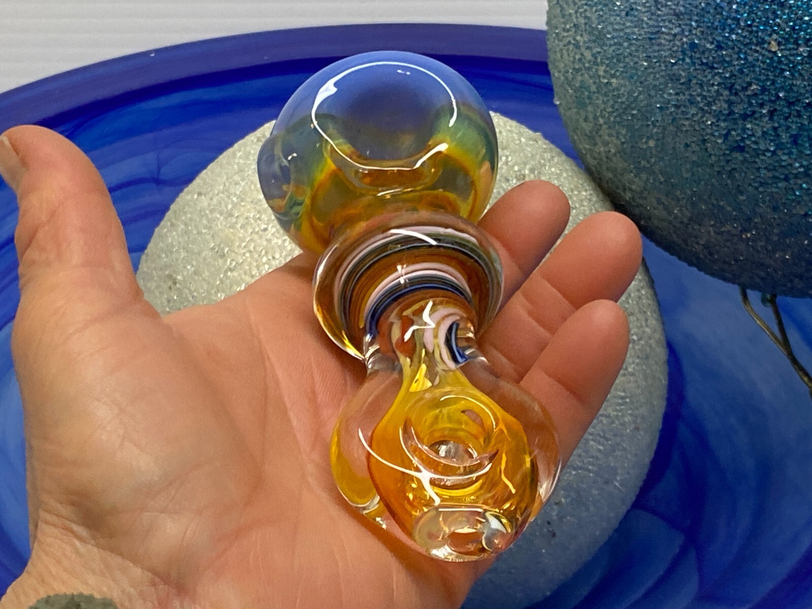 4.6" Collectible Art Heavy Thick Glass Handmade TOBACCO Smoking Hand pipe USA