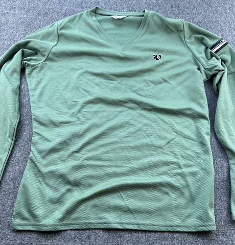 Pearl Izumi Cycling Shirt Womens Large Green V-Neck Zip Pocket Long Sleeve