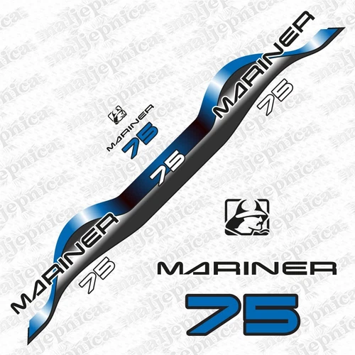 Mariner 75 Outboard 1994/2004 Aftermarket Blue Decal Aufkleber Sticker Set