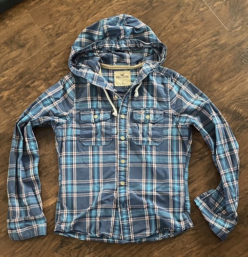 Hollister Button-Up Shirt Hoodie Plaid 