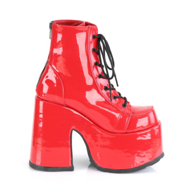 DEMONIA CAMEL-203 Goth Punk Gogo 5'' Chunky Heel Platform Red Lace Up Ankle Boots