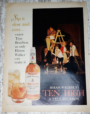 1965 Hiram Walker Vintage Print Ad Bourbon Whiskey Ten High Actors Stage Script