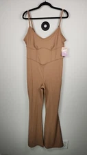 Women's Flare Long Bodysuit Slim Fit Light Brown Jumpsuit - JoyLab NWT XL