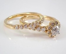 2Ct Round Cut Simulated Diamond Wedding Bridal Ring Set 14K Yellow Gold Plated