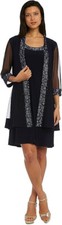 R M Richards Women's One Size Sequin Trim Jacket Dress, Navy, 12