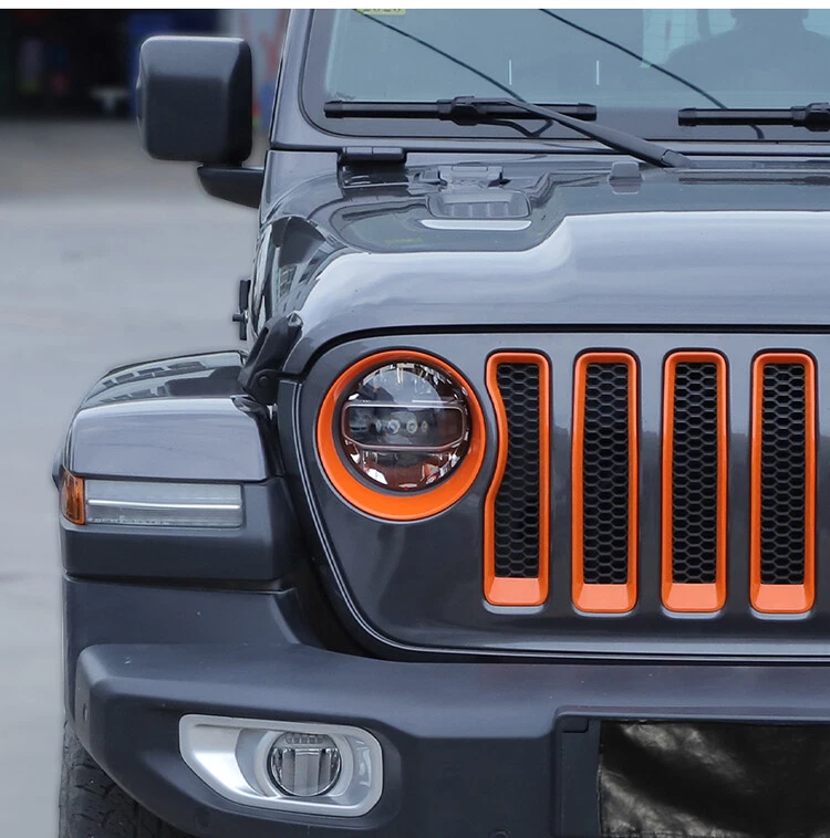 Orange Front Grill Inserts Headlight Cover Set for Jeep Wrangler JL 2018+ parts - Изображение 3 из 4