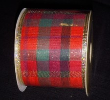 Christmas Red Green Plaid 2.5" Wired Ribbon 2 1/2" Wire Edged 9 Feet Roll NEW