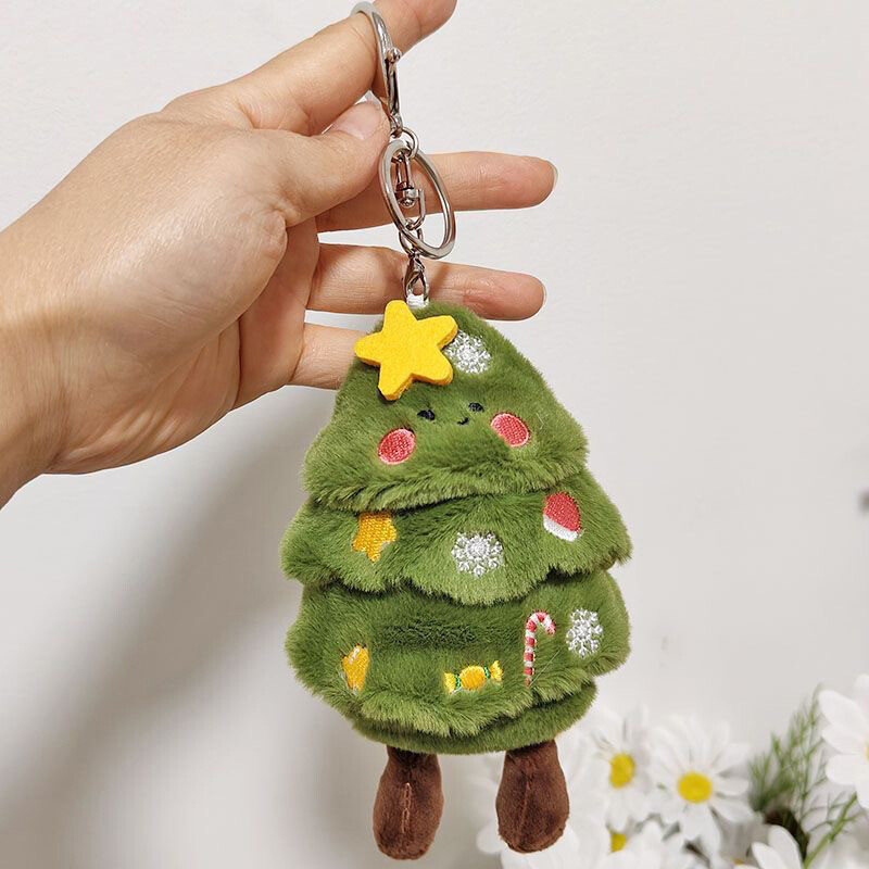 Cartoon Christmas Tree Pendant Keychain Funny Car Keyring Backpack Decoration