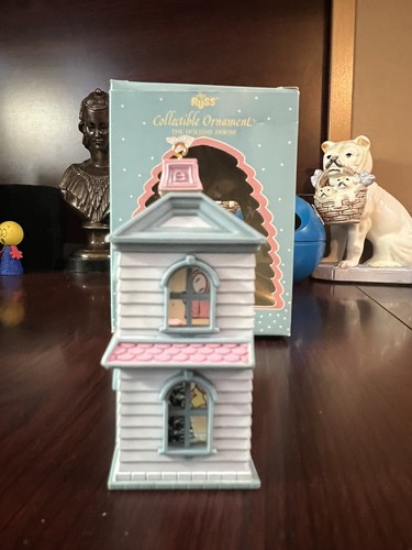 Russ Collectible Ornaments Holiday House Blue Pink Trim Christmas Hanging Model - Picture 4 of 6