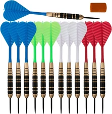 Steel Tip Darts Set |12 Pc Bar Darts; 3 of Each Color; Perfect Fun Darts for 4 P
