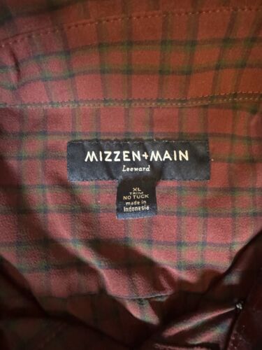 Mizzen+Main Leeward Dress Shirt Mens XL Red Plaid Trim No Tuck Performance Shirt - Picture 2 of 7